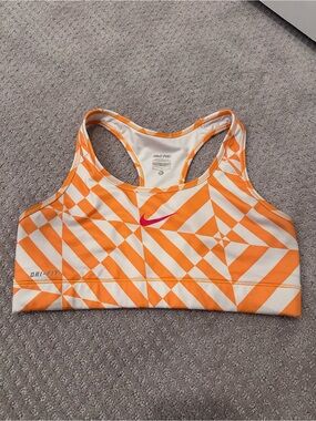 Nike Pro Dri-FIT Orange White Geometric Optical Print Sports Bra Medium